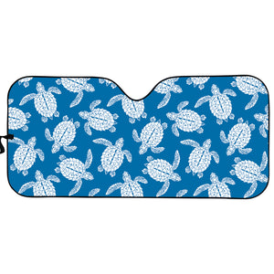 Blue And White Sea Turtle Pattern Print Car Sun Shade