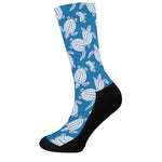 Blue And White Sea Turtle Pattern Print Crew Socks