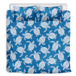 Blue And White Sea Turtle Pattern Print Duvet Cover Bedding Set