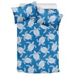 Blue And White Sea Turtle Pattern Print Duvet Cover Bedding Set