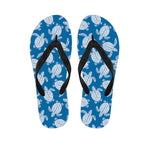 Blue And White Sea Turtle Pattern Print Flip Flops