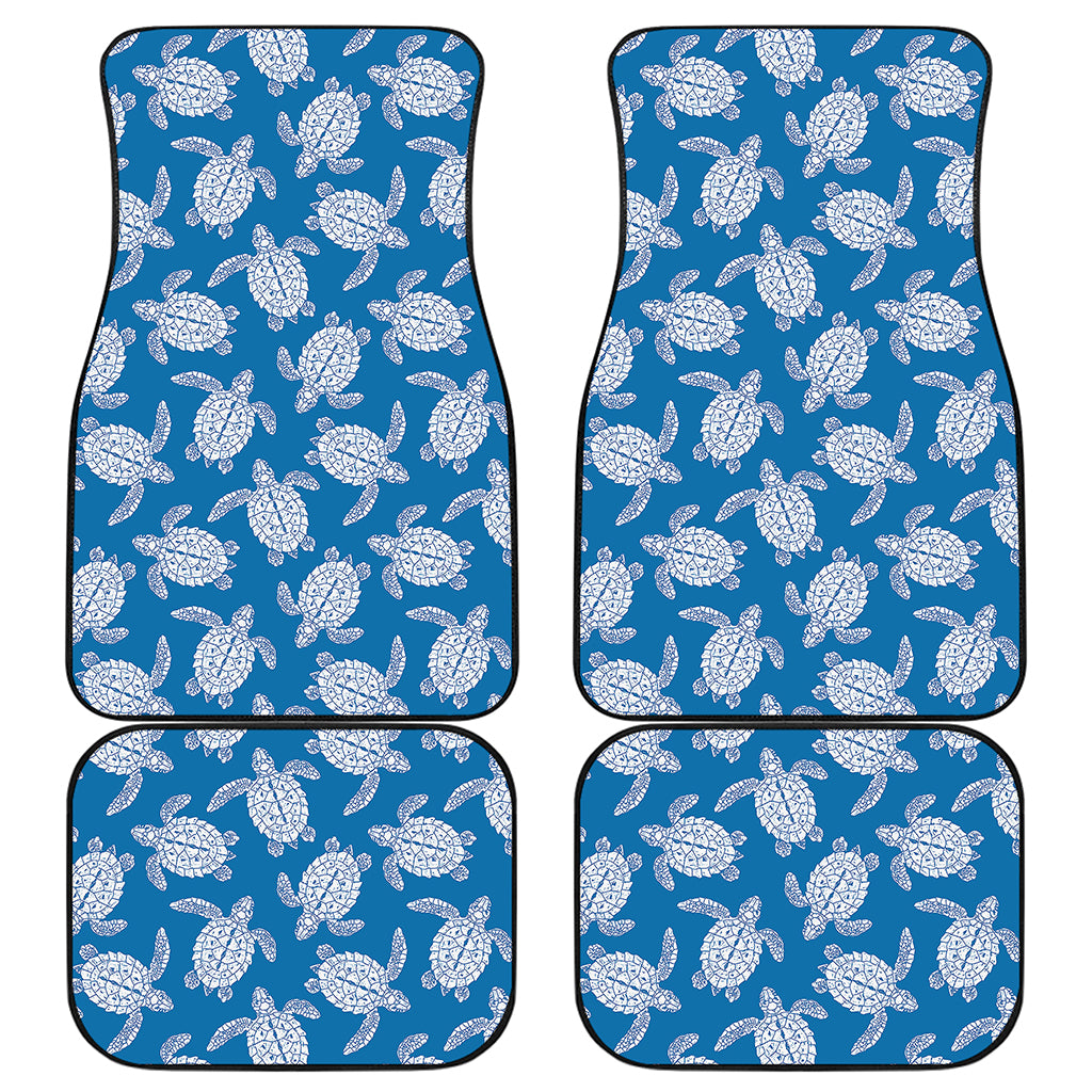 Blue And White Sea Turtle Pattern Print Front and Back Car Floor Mats