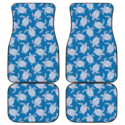 Blue And White Sea Turtle Pattern Print Front and Back Car Floor Mats