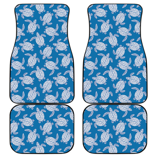Blue And White Sea Turtle Pattern Print Front and Back Car Floor Mats
