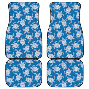 Blue And White Sea Turtle Pattern Print Front and Back Car Floor Mats