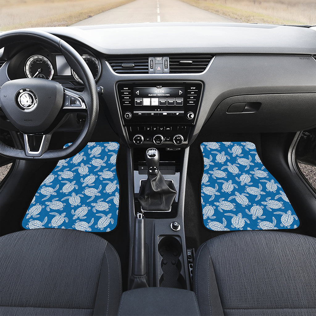 Blue And White Sea Turtle Pattern Print Front and Back Car Floor Mats