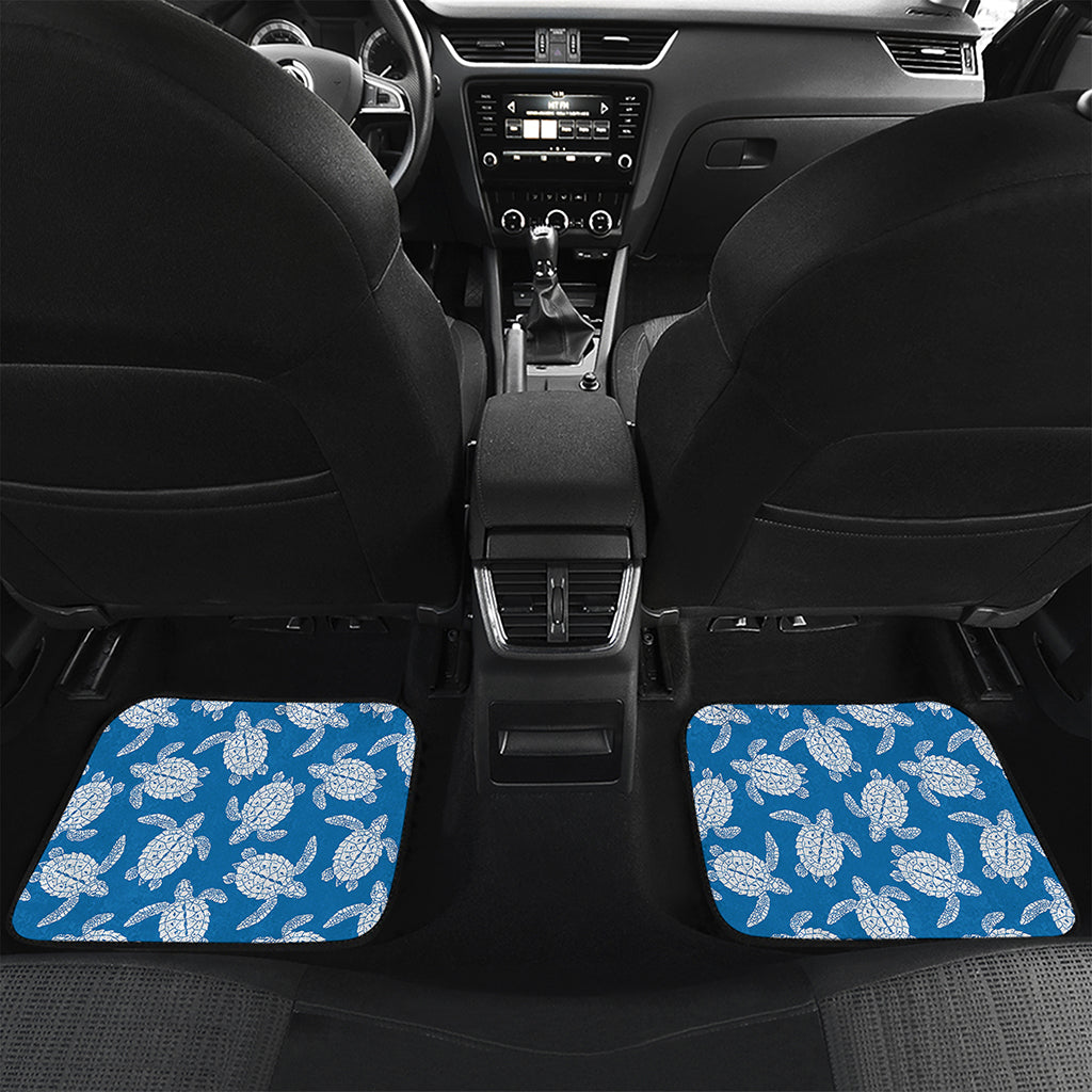 Blue And White Sea Turtle Pattern Print Front and Back Car Floor Mats