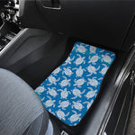 Blue And White Sea Turtle Pattern Print Front and Back Car Floor Mats