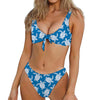 Blue And White Sea Turtle Pattern Print Front Bow Tie Bikini