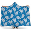 Blue And White Sea Turtle Pattern Print Hooded Blanket