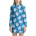 Blue And White Sea Turtle Pattern Print Pullover Hoodie Dress