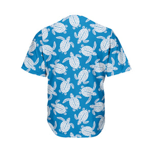 Blue And White Sea Turtle Pattern Print Men's Baseball Jersey