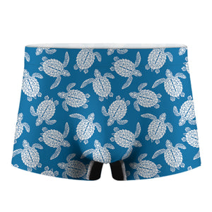 Blue And White Sea Turtle Pattern Print Men's Boxer Briefs