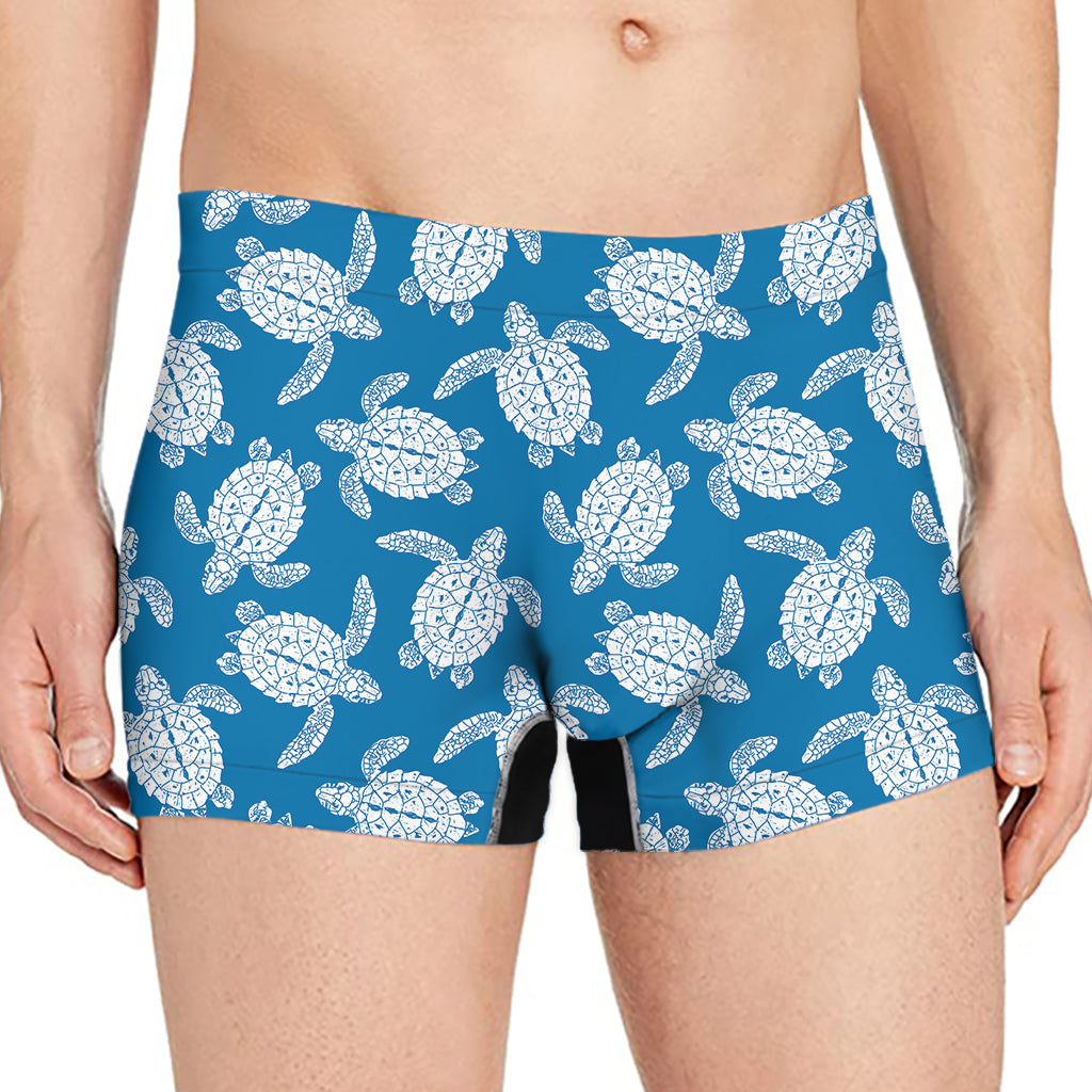 Blue And White Sea Turtle Pattern Print Men's Boxer Briefs