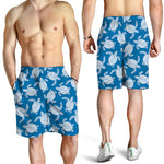 Blue And White Sea Turtle Pattern Print Men's Shorts