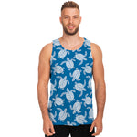 Blue And White Sea Turtle Pattern Print Men's Tank Top