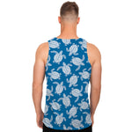 Blue And White Sea Turtle Pattern Print Men's Tank Top