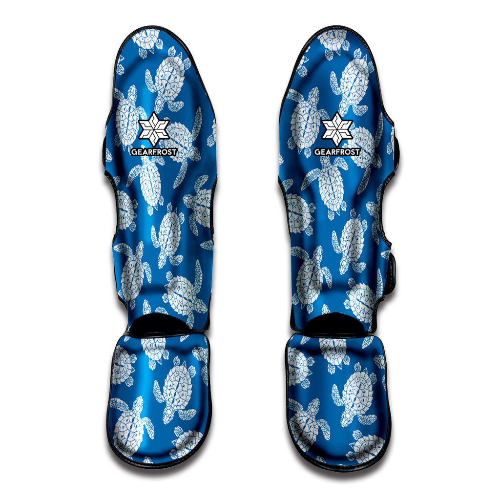 Blue And White Sea Turtle Pattern Print Muay Thai Shin Guard