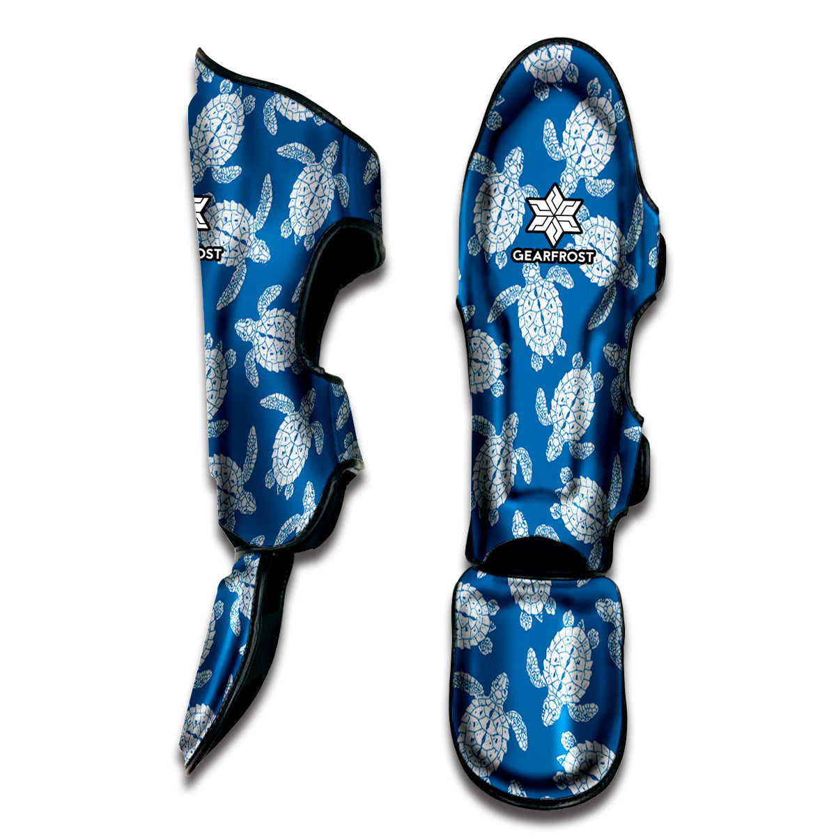 Blue And White Sea Turtle Pattern Print Muay Thai Shin Guard