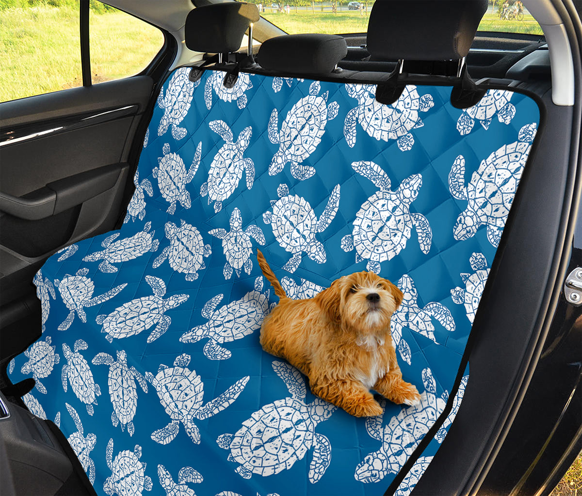 Blue And White Sea Turtle Pattern Print Pet Car Back Seat Cover