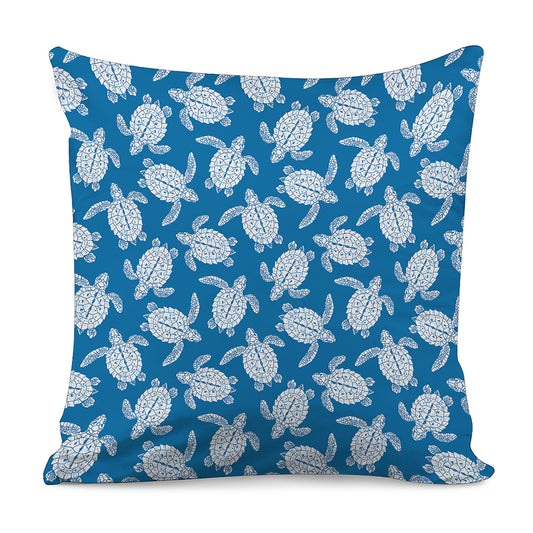 Blue And White Sea Turtle Pattern Print Pillow Cover