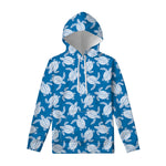 Blue And White Sea Turtle Pattern Print Pullover Hoodie