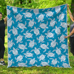 Blue And White Sea Turtle Pattern Print Quilt