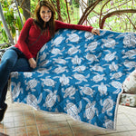 Blue And White Sea Turtle Pattern Print Quilt