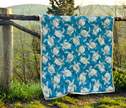 Blue And White Sea Turtle Pattern Print Quilt