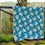 Blue And White Sea Turtle Pattern Print Quilt