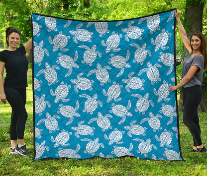 Blue And White Sea Turtle Pattern Print Quilt