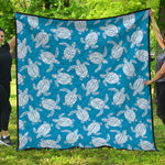Blue And White Sea Turtle Pattern Print Quilt