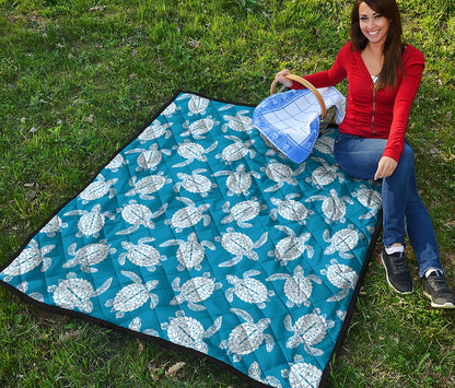 Blue And White Sea Turtle Pattern Print Quilt