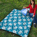 Blue And White Sea Turtle Pattern Print Quilt