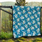 Blue And White Sea Turtle Pattern Print Quilt
