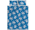 Blue And White Sea Turtle Pattern Print Quilt Bed Set