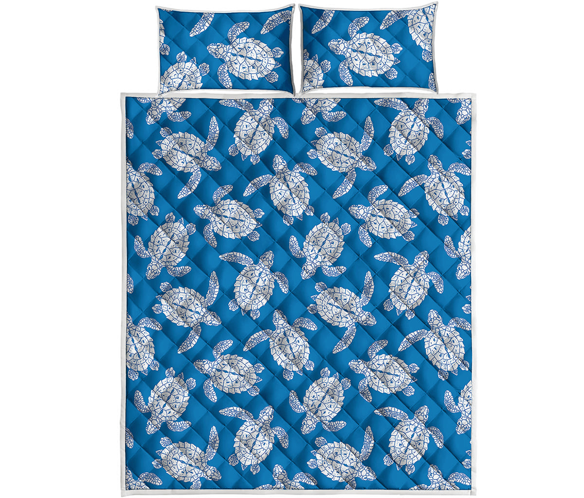 Blue And White Sea Turtle Pattern Print Quilt Bed Set