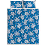 Blue And White Sea Turtle Pattern Print Quilt Bed Set