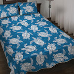 Blue And White Sea Turtle Pattern Print Quilt Bed Set