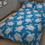 Blue And White Sea Turtle Pattern Print Quilt Bed Set