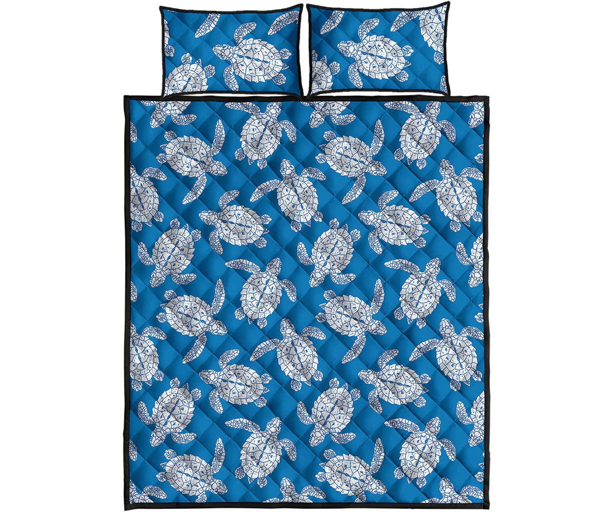 Blue And White Sea Turtle Pattern Print Quilt Bed Set