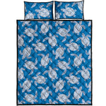 Blue And White Sea Turtle Pattern Print Quilt Bed Set