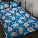 Blue And White Sea Turtle Pattern Print Quilt Bed Set