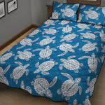 Blue And White Sea Turtle Pattern Print Quilt Bed Set
