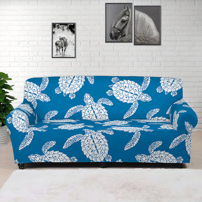 Blue And White Sea Turtle Pattern Print Sofa Cover
