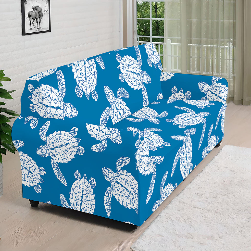 Blue And White Sea Turtle Pattern Print Sofa Cover