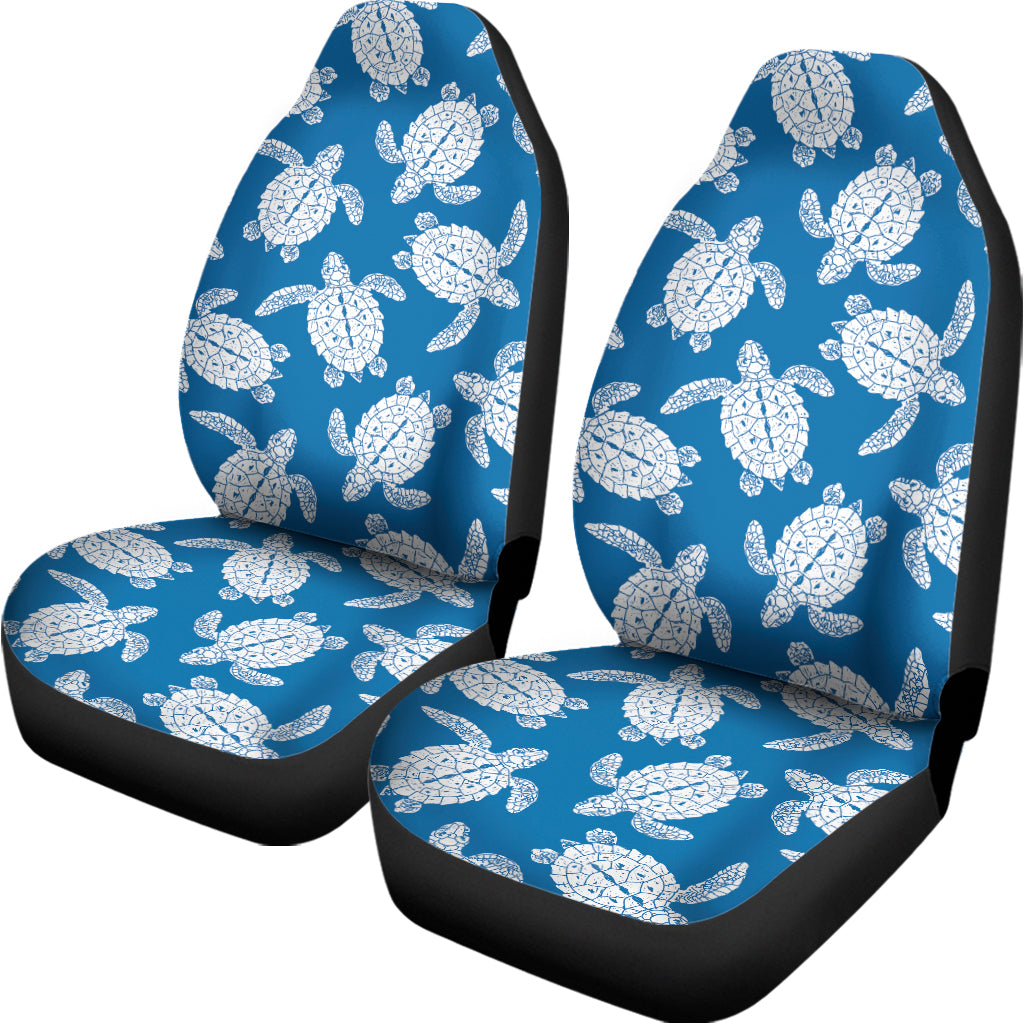 Blue And White Sea Turtle Pattern Print Universal Fit Car Seat Covers