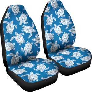 Blue And White Sea Turtle Pattern Print Universal Fit Car Seat Covers