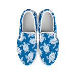 Blue And White Sea Turtle Pattern Print White Slip On Shoes