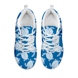 Blue And White Sea Turtle Pattern Print White Sneakers